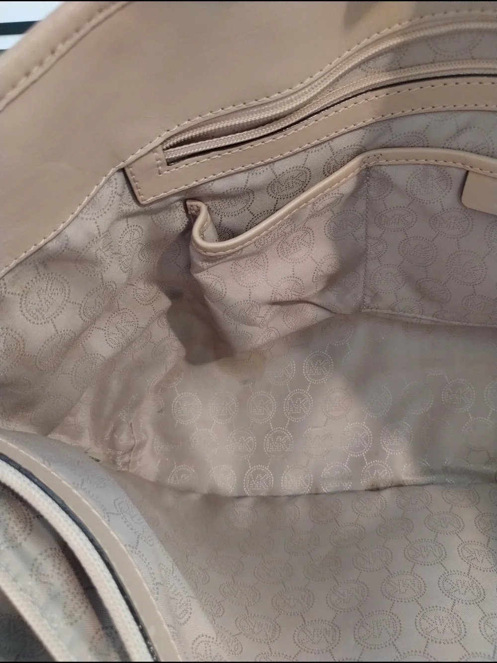 Michael Kors Rare Monogram Checkered Tote Bag with Beige Trim